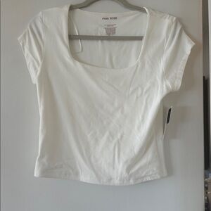 Pink Rose Ivory Square Neck Tee